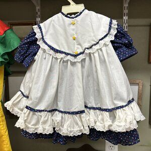 Vintage Toddler Handmade Dress 2 Piece Tulips Stars  Lilac Lace Trim Prairie